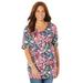 Plus Size Women's Easy Fit Short Sleeve V-Neck Tunic by Catherines in Classic Red Blooming Floral (Size 6X)