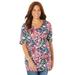 Plus Size Women's Easy Fit Short Sleeve V-Neck Tunic by Catherines in Classic Red Blooming Floral (Size 4X)