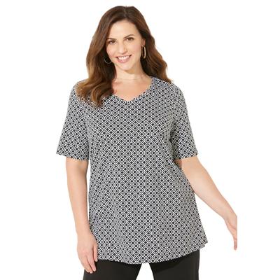 Plus Size Women's Suprema® Short Sleeve V-Neck Tee by Catherines in Black Geo (Size 2XWP)