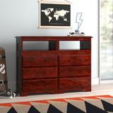 Viv + Rae™ Beckford 6 Drawer Double Dresser w/ Media Shelf Wood/Solid Wood in Brown | 34 H x 45 W x 17 D in | Wayfair