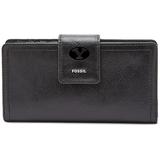 Women's Fossil Black BYU Cougars Leather Logan RFID Zip Around Clutch