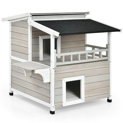 Costway 2-Story Wooden Patio Luxurious Cat Shelter...