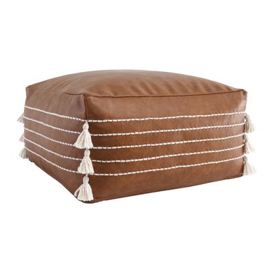 Villa by Classic Home 24" Vegan Leather Brown Pouf