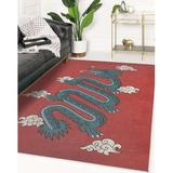 Blue 96 x 0.08 in Area Rug - Dragon On Red Area Rug By Bungalow Rose Polyester | 96 W x 0.08 D in | Wayfair C4C476E3DD13486A813DBBFCF5565D53