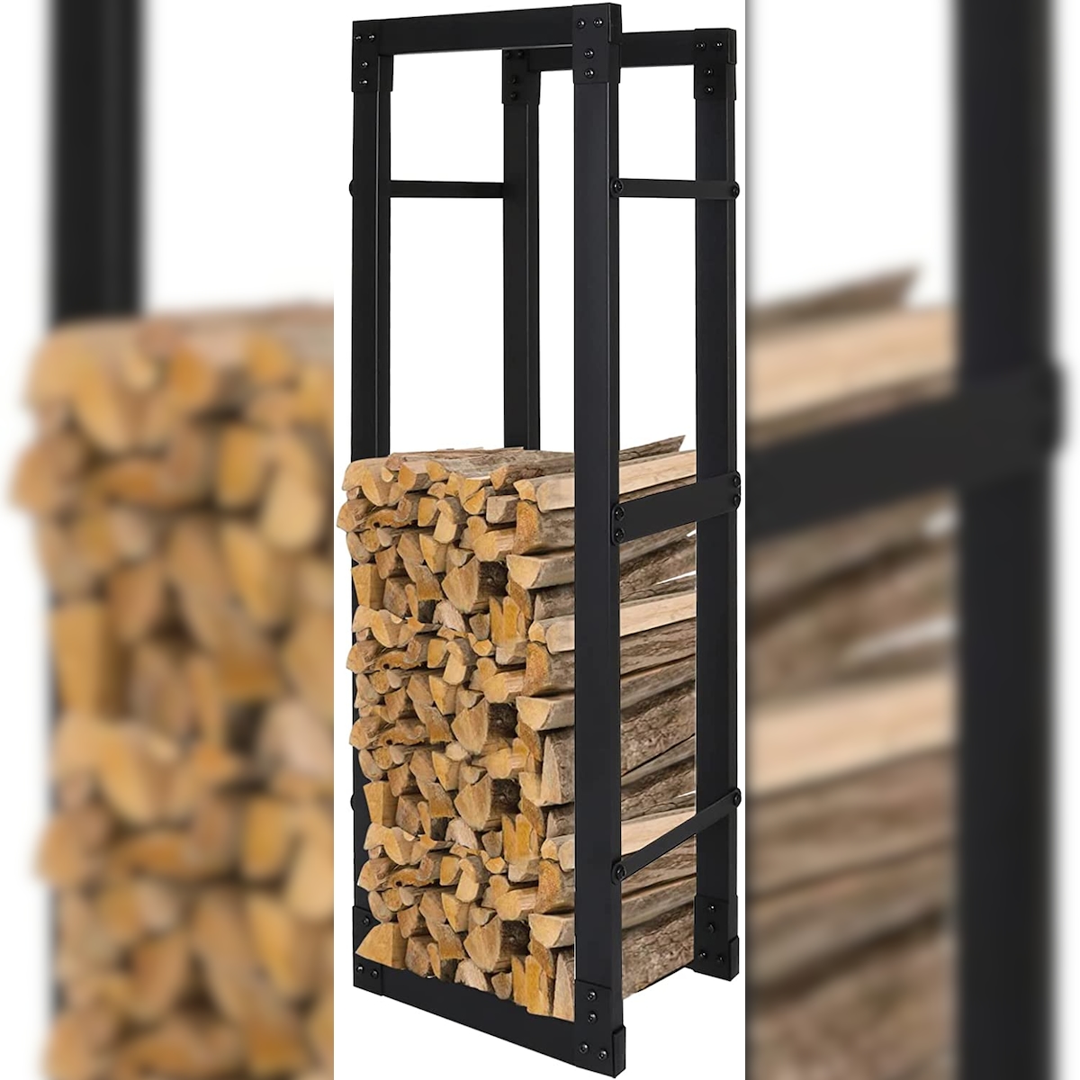 MAbelo Kaminholzregal Brennholzregal aus Stahl 100x60x25 cm Feuerfest Kaminholzständer, Feuerholzregal Stapelhilfe Innen und Aussen, Schwarz Image