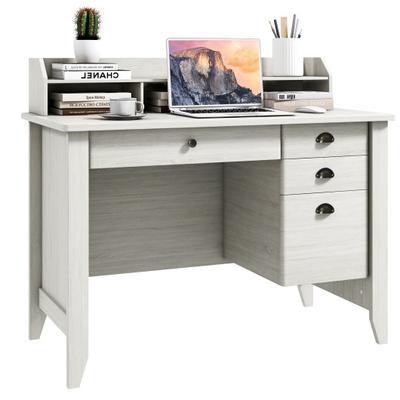 Costway Vintage Computer Desk with Storage Shelves and 4 Drawers-White