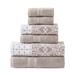 Veria 6 Piece Towel Set with Floral and Geometric Motifs Pattern The Urban Port,Beige