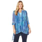 Plus Size Women's Beaded Beauty Asymmetrical Tunic by Catherines in Dark Sapphire Ikat Texture (Size 5X)