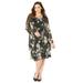 Plus Size Women's All A-Flutter Chiffon Jacket Dress by Catherines in Black White Floral (Size 30 W)