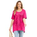 Plus Size Women's Slub Knit Sparkling Sequin Tee by Catherines in Pink Burst Palm Tree (Size 0X)