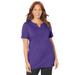 Plus Size Women's Easy Fit Embroidered Notch-Neck Tee by Catherines in Dark Violet (Size 6X)