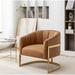 Barrel Chair - Etta Avenue™ Tellico 28" W Tufted Faux Leather Barrel Chair Faux Leather in Brown/Yellow | 30 H x 30 W x 28 D in | Wayfair