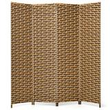 Bayou Breeze 4 Panel Folding Room Divider Weave Fiber Privacy Partition Screen 6ft Tall Wood in Brown | 71 H x 71 W x 0.7 D in | Wayfair