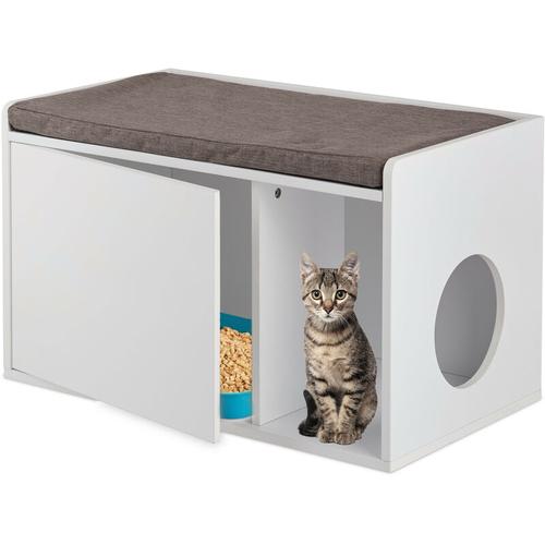 Relaxdays Katzenschrank mit Sitzauflage, 2in1 Katzenkommode & Sitzbank, HBT: 45,5 x 75 x 43 cm, für
