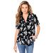 Plus Size Women's Short-Sleeve Kate Big Shirt by Roaman's in Black Flat Floral (Size 14 W) Button Down Shirt Blouse