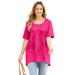 Plus Size Women's Slub Knit Sparkling Sequin Tee by Catherines in Pink Burst Palm Tree (Size 3X)
