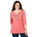 Plus Size Women's Crochet Placket Tee by Catherines in Sweet Coral (Size 5X)