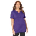 Plus Size Women's Easy Fit Embroidered Notch-Neck Tee by Catherines in Dark Violet (Size 0X)