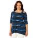 Plus Size Women's Asymmetry Open-Shoulder Tunic by Catherines in Black Watercolor Stripe (Size 1X)