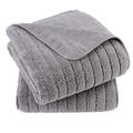 POLYTE Microfibre Oversize Quick Dry Lint Free Bath Towel, 76 x 152 cm, Set of 2 (Grey, Ribbed Design)