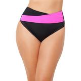 Plus Size Women's Hollywood Colorblock Wrap Bikini Bottom by Swimsuits For All in Black Pink (Size 8)