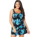 Plus Size Women's Chlorine Resistant Tank Swimdress by Swimsuits For All in Blue Poppies (Size 22)