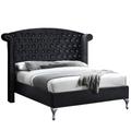 Better Home Products Cleopatra Crystal Tufted Velvet Platform Full Bed in Black - Better Home Products CLEO-46-BLK