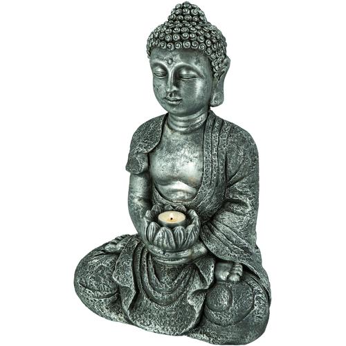 NOOR LIVING Kerzenhalter Buddha, (1 St.), sitzend, aus Magnesia grau Kerzen Laternen Wohnaccessoires