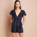 Anthropologie Pants & Jumpsuits | Anthropologie Greylin Kate Wrap Romper Navy Blue Plaid | Color: Blue | Size: S