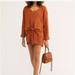 Free People Pants & Jumpsuits | Free People Sz S Small One Piece Romper Rust Oversize Long S Button Tie Front | Color: Brown/Orange | Size: S