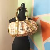 Burberry Bags | Burberry Plaid And Gold Metallic Handbag | Color: Gold/Tan | Size: Os