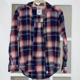 American Eagle Outfitters Tops | American Eagle Outfitters Boyfriend Fit Long Sleeve Flannel Button Down Shirt Xs | Color: Blue/Pink | Size: Xs