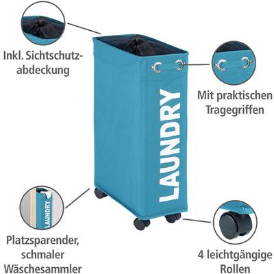 WENKO Wäschesammler Corno Petrol, Wäschekorb, 43 l, Türkis, Polyester petrol, Polypropylen schwarz,