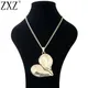ZXZ-Grand Pendentif en Forme de Cœur en Métal Argenté Collier Abstrait sur Longue Bordure
