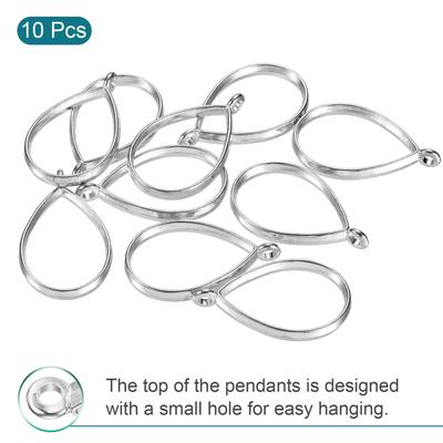 10Pcs Resin Pendants Frames Drop Shape Alloy Hollow Charms for DIY - Silver Tone