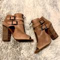 Jessica Simpson Shoes | Jessica Simpson - Open Toe Buckled Block Heel Bootie | Color: Tan | Size: 7