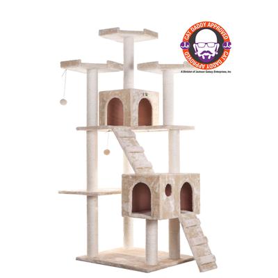 Multi-Level 74" Real Wood Cat Tree Play Furniture With Sratchhing Posts, Large Playforms by Armarkat in Beige