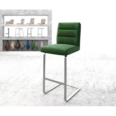 DELIFE Barstuhl Pela-Flex Samt Grün Freischwinger flach Edelstahl, Barstühle Image