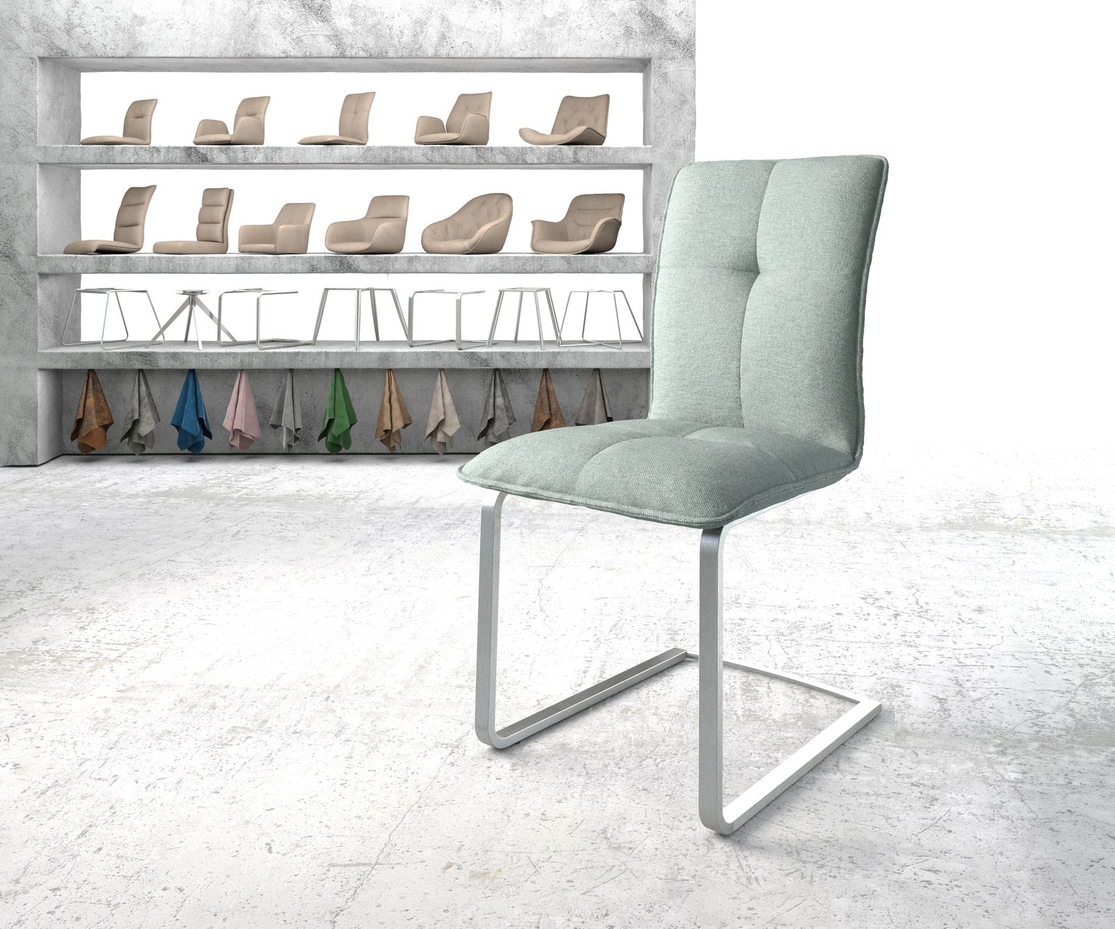 DELIFE Schwingstuhl Maddy-Flex Stripes Mint Freischwinger flach Edelstahl Wellenfederung, Esszimmerstühle Image