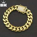 Bracelet à maillons cubains en acier inoxydable pour homme plaqué or et argent Hip Hop micro