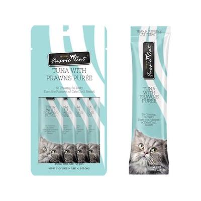 Fussie Cat Tuna with Prawns Puree Lickable Cat Treats, 0.5-oz pouch, pack of 4