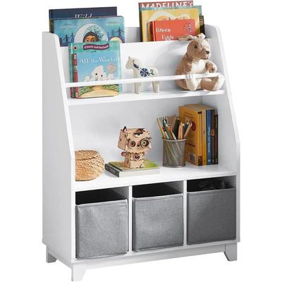 KMB34-W Kinder Bücherregal Kinderregal mit Ablagefächern und 3 Boxen Spielzeugregal Image