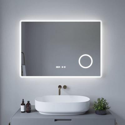 Badezimmerspiegel mit led Beleuchtung und Uhr 100x70cm boras Typ d Kosmetikspiegel Digital Uhr Image