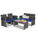 Costway 4 Pieces Patio Rattan Furniture Set with Glass Table and Loveseat-Navy