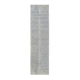 Shahbanu Rugs Gray Wool And Plant Based Silk Tone On Tone Erased Design Jacquard Hand Loomed Oriental Runner Rug (2'6" x 10')