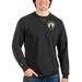 Men's Antigua Heathered Black Boston Celtics Reward Crewneck Pullover Sweatshirt