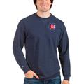 Men's Antigua Heathered Navy Chicago Cubs Reward Crewneck Pullover Sweatshirt