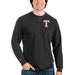 Men's Antigua Heathered Black Texas Rangers Reward Crewneck Pullover Sweatshirt