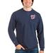 Men's Antigua Heathered Navy Washington Nationals Reward Crewneck Pullover Sweatshirt