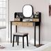 Corrigan Studio® Cesareo Magazine Solid Wood Vanity Set w/ Stool & Mirror Wood in Brown, Size 52.7 H x 39.3 W x 15.7 D in | Wayfair